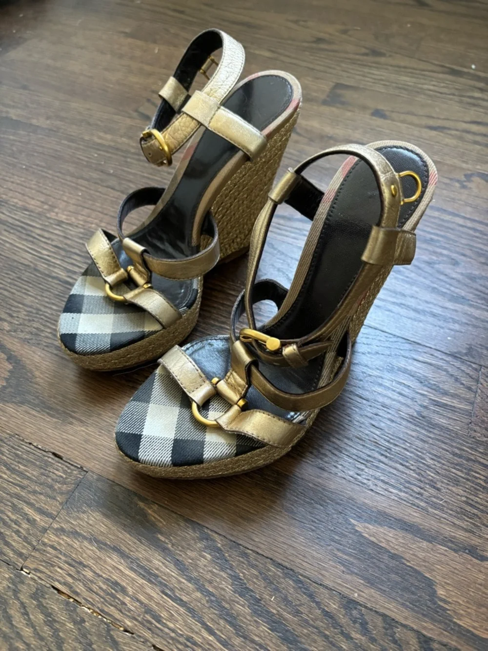 Burberry Gold Metallic Nova Check Espadrilles - Picture 1 of 7